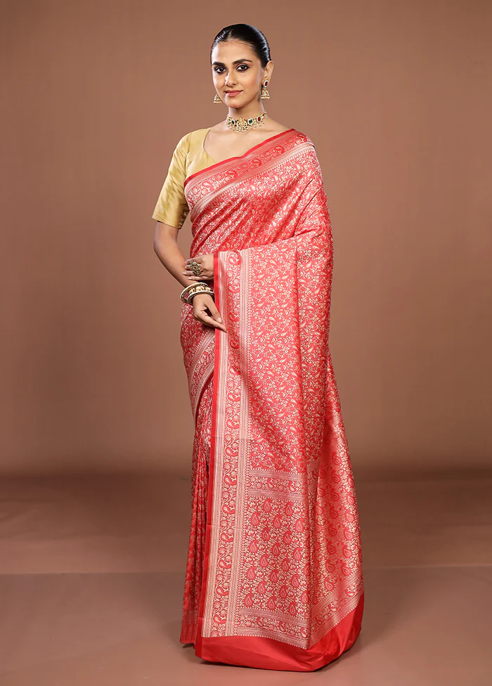 Pink Jamewar Silk Saree With Blouse Piece - Image 4