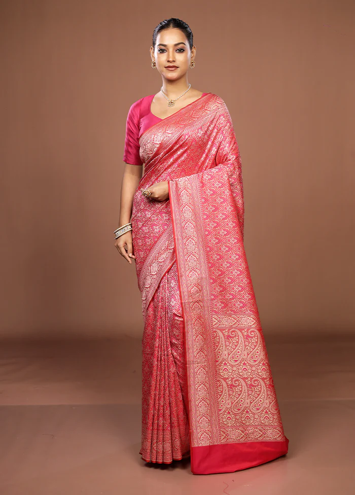 Pink Jamewar Silk Saree With Blouse Piece - Image 2