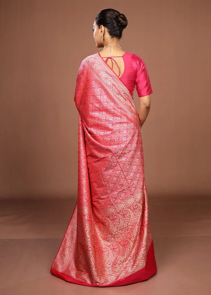 Pink Jamewar Silk Saree With Blouse Piece - Image 3