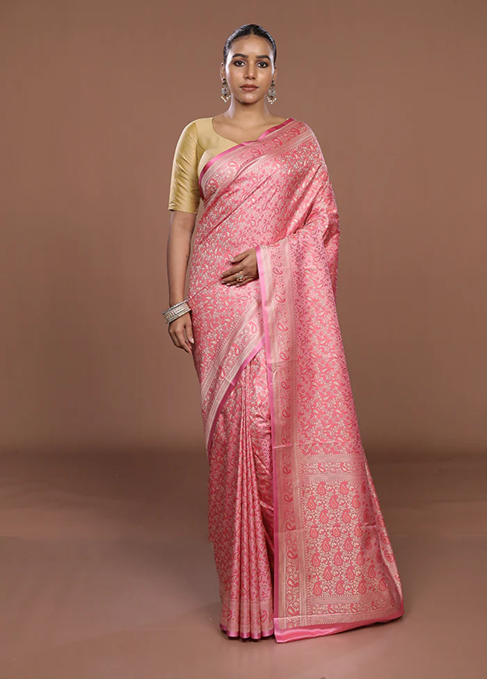 Pink Jamewar Silk Saree With Blouse Piece - Image 2