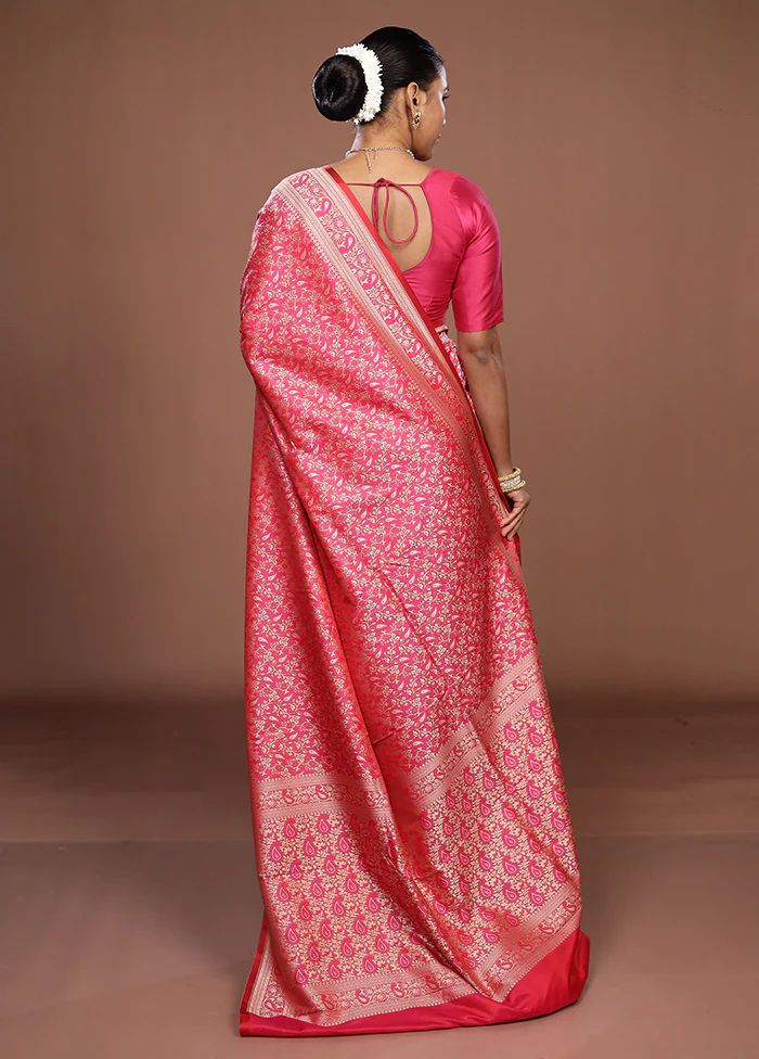 Pink Jamewar Silk Saree With Blouse Piece - Image 3