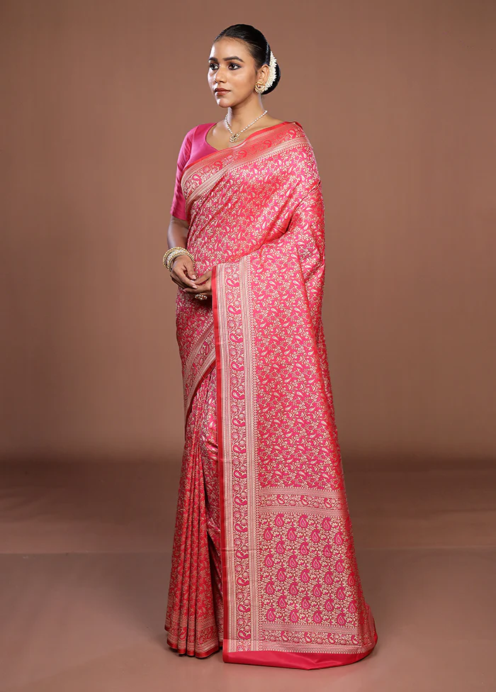 Pink Jamewar Silk Saree With Blouse Piece - Image 4