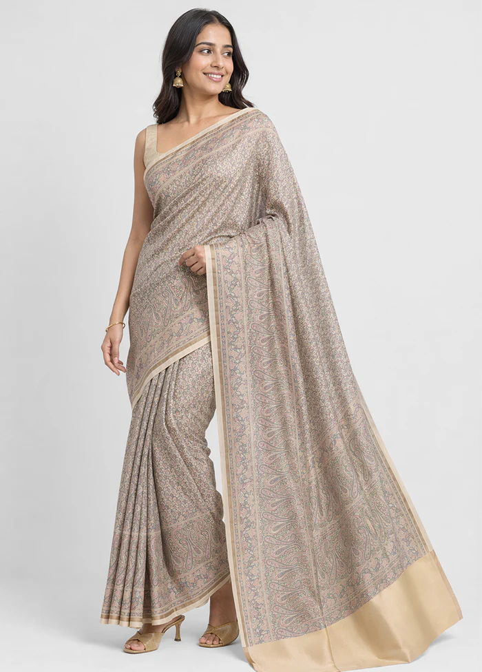 Pink Jamewar Silk Saree With Blouse Piece