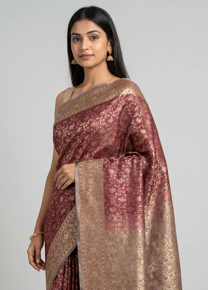 Pink Jamewar Silk Saree With Blouse Piece - Image 2