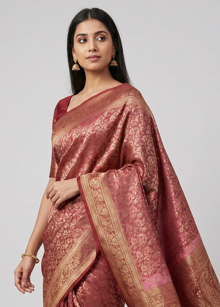Pink Jamewar Silk Saree With Blouse Piece - Image 2