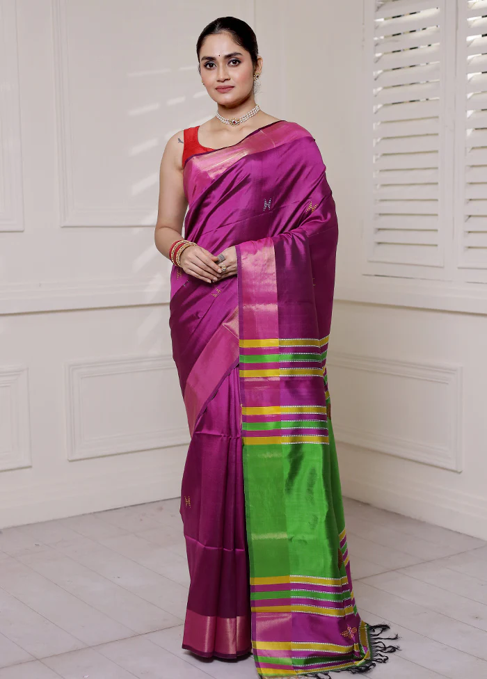 Purple Kalakshetra Silk Saree With Blouse Piece - Image 2