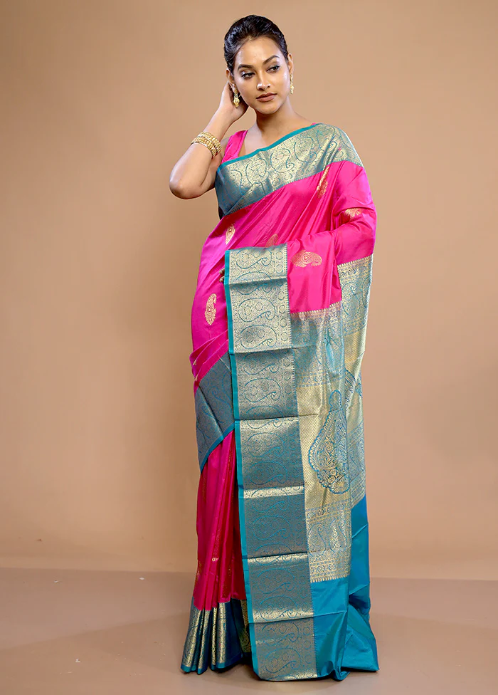 Pink Pure Dharmavaram Kanjivaram Silk Saree With Blouse Piece - Image 2