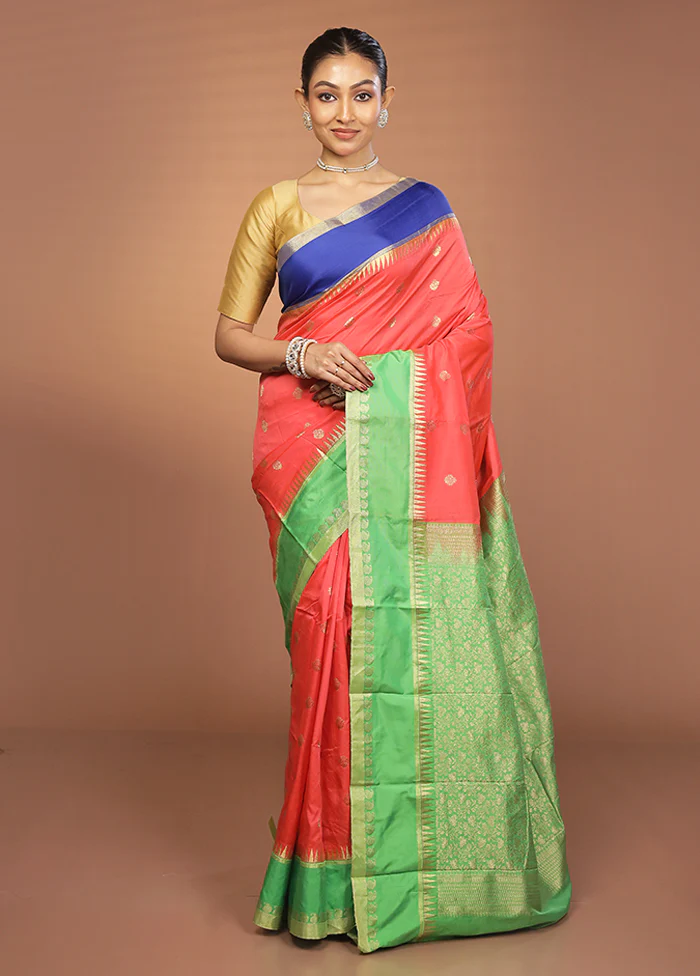 Pink Kanjivaram Silk Saree With Blouse Piece - Image 2