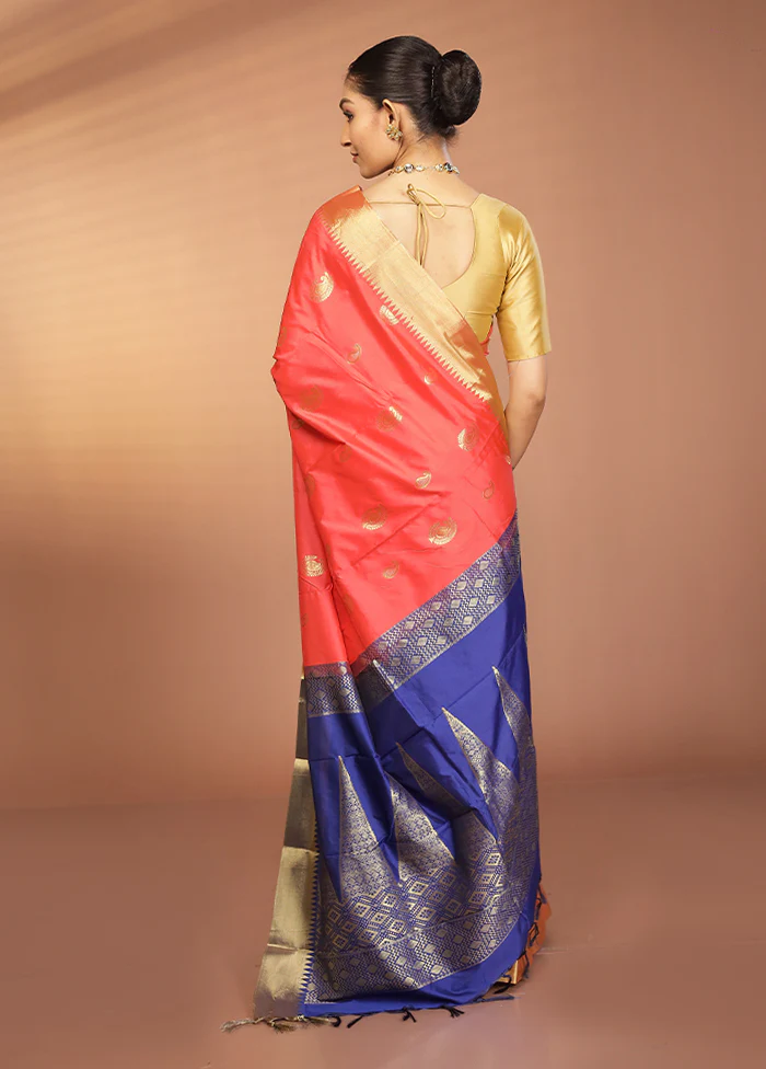 Pink Kanjivaram Silk Saree With Blouse Piece - Image 3
