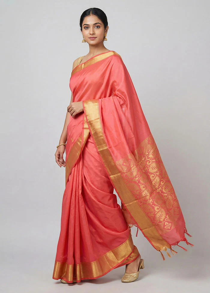 Pink Kanjivaram Silk Saree With Blouse Piece
