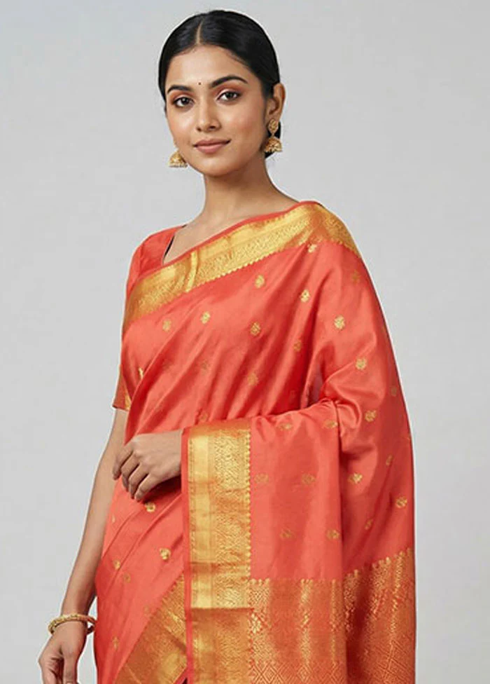 Pink Kanjivaram Silk Saree With Blouse Piece - Image 2