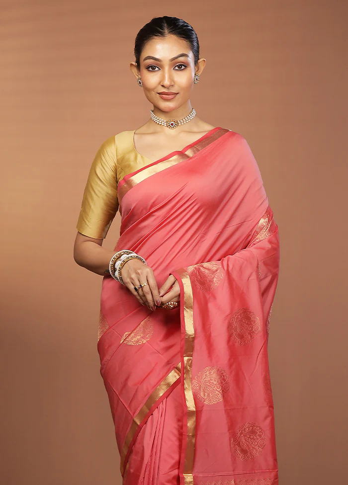 Pink Kanjivaram Silk Saree With Blouse Piece
