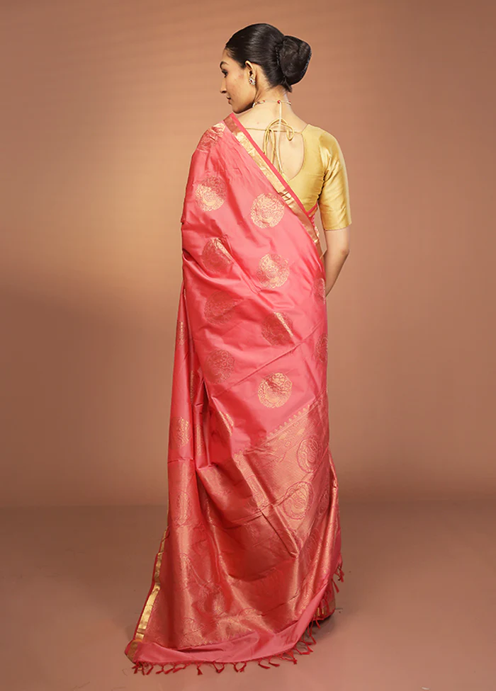 Pink Kanjivaram Silk Saree With Blouse Piece - Image 3