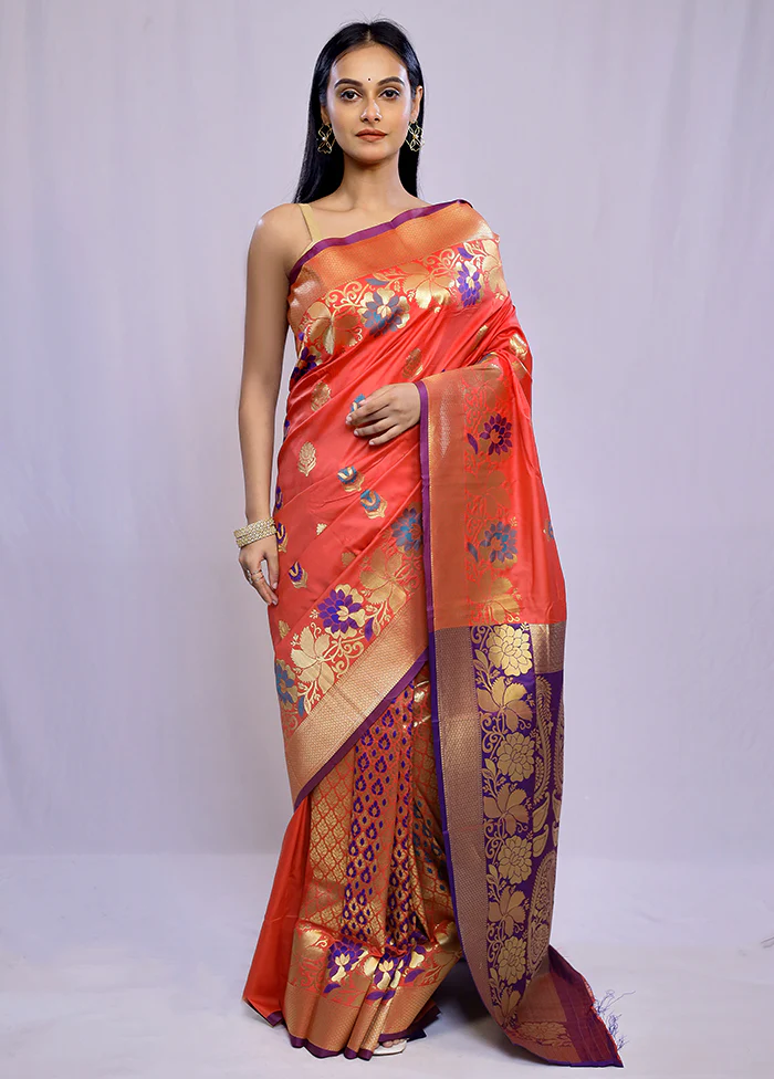 Pink Kanjivaram Silk Saree With Blouse Piece - Image 3