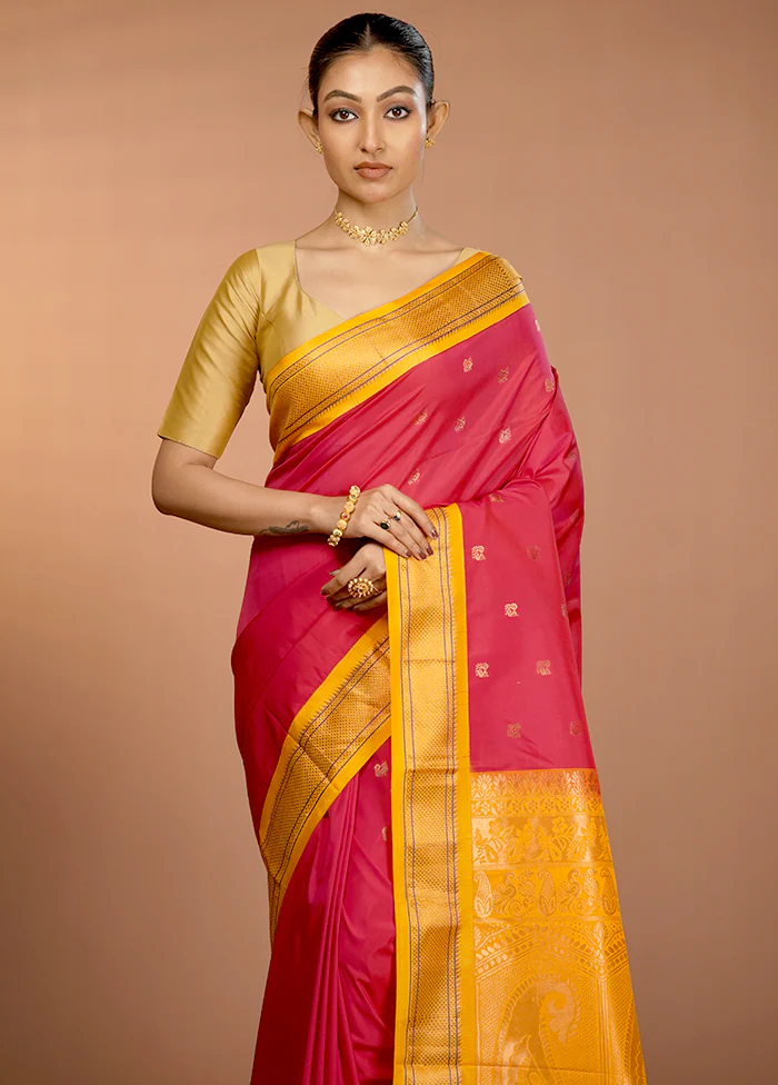Pink Kanjivaram Silk Saree With Blouse Piece