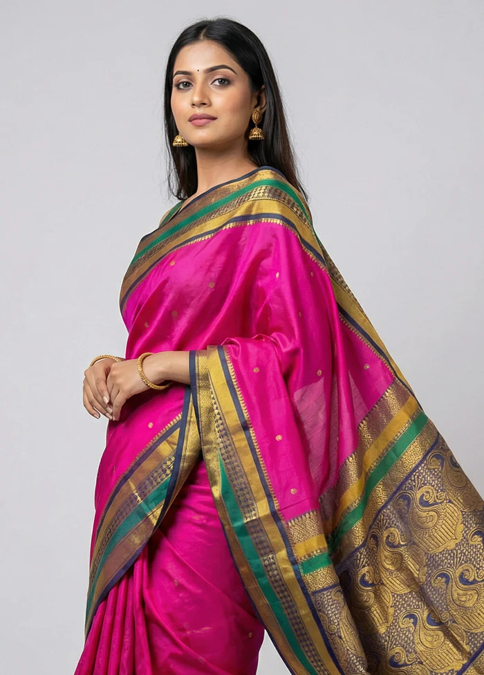 Pink Kanjivaram Silk Saree With Blouse Piece - Image 2