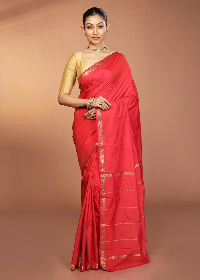Pink Kanjivaram Silk Saree With Blouse Piece - Image 2