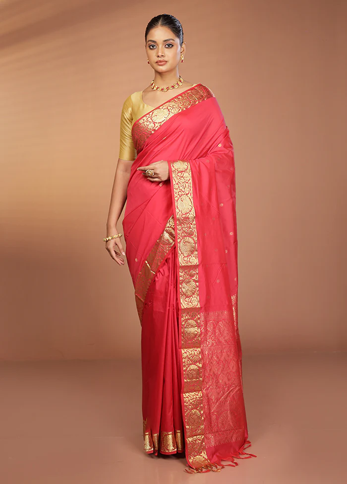 Pink Kanjivaram Silk Saree With Blouse Piece - Image 2