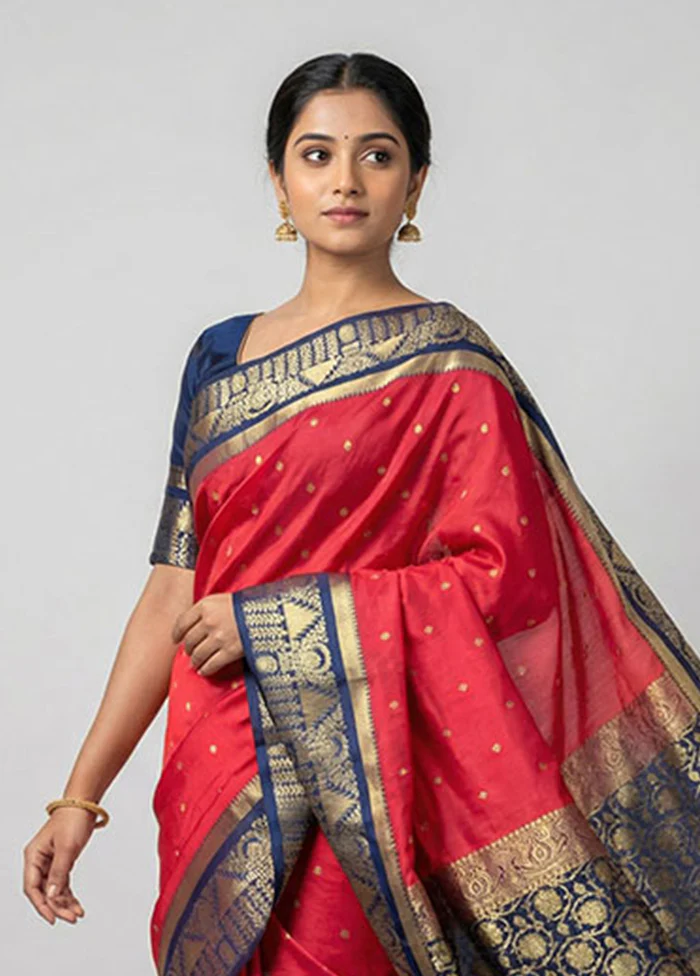 Pink Kanjivaram Silk Saree With Blouse Piece - Image 2