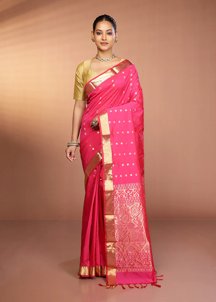 Pink Kanjivaram Silk Saree With Blouse Piece - Image 2