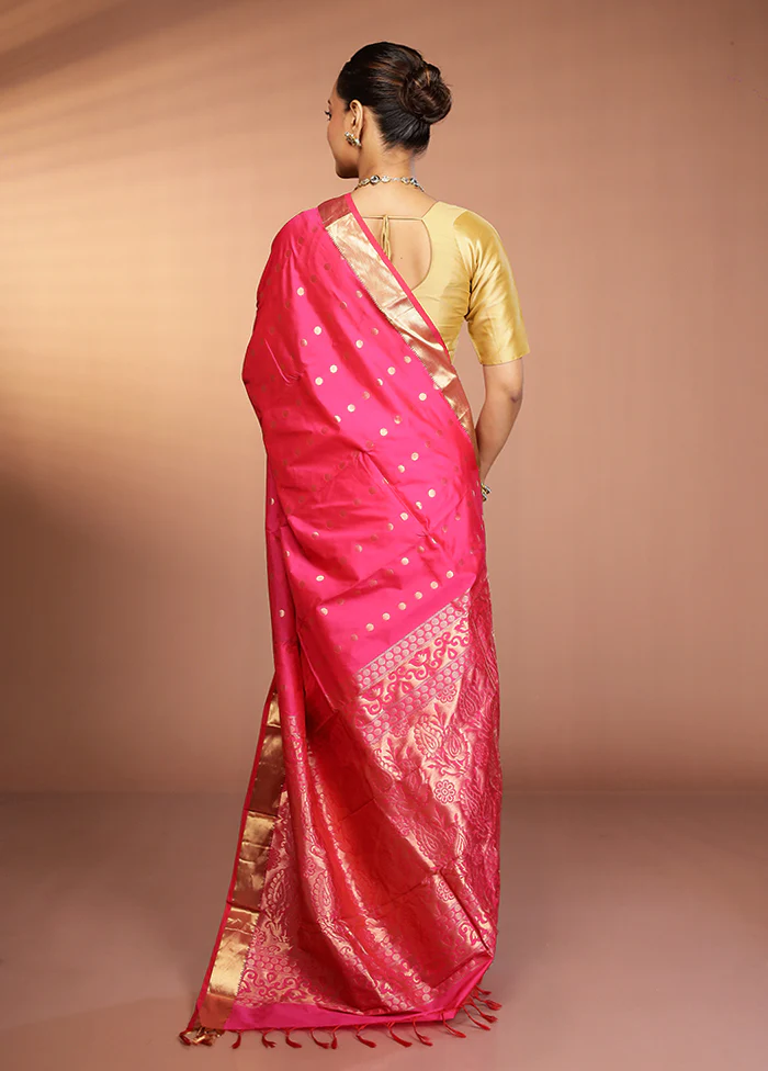 Pink Kanjivaram Silk Saree With Blouse Piece - Image 3