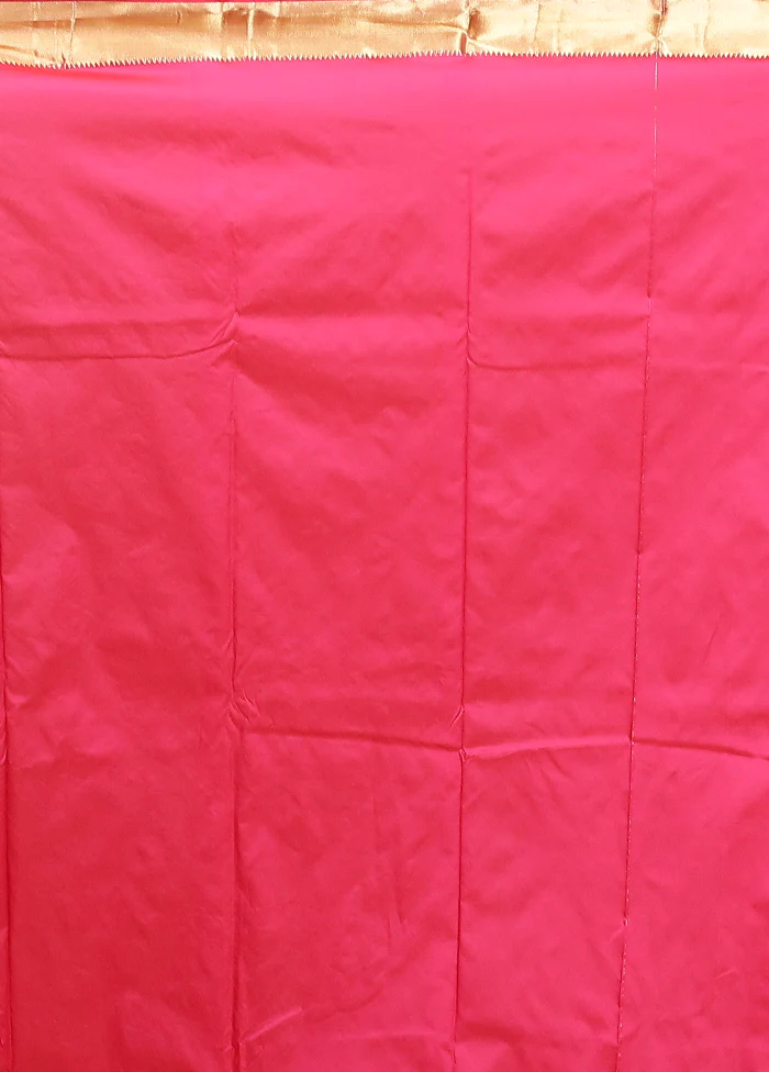 Pink Kanjivaram Silk Saree With Blouse Piece - Image 5