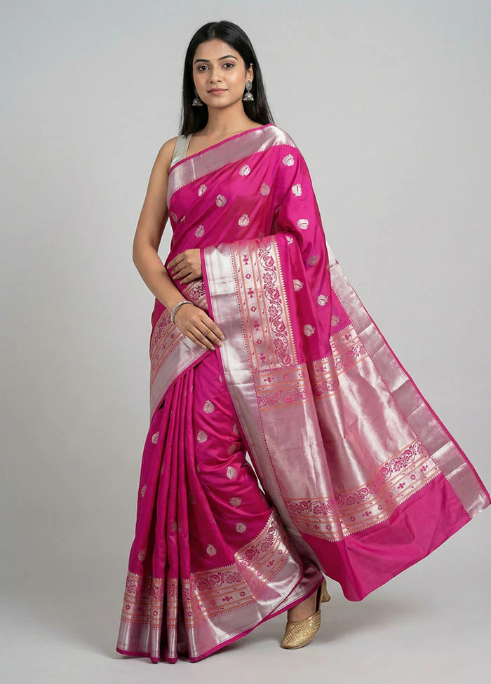Pink Kanjivaram Silk Saree With Blouse Piece