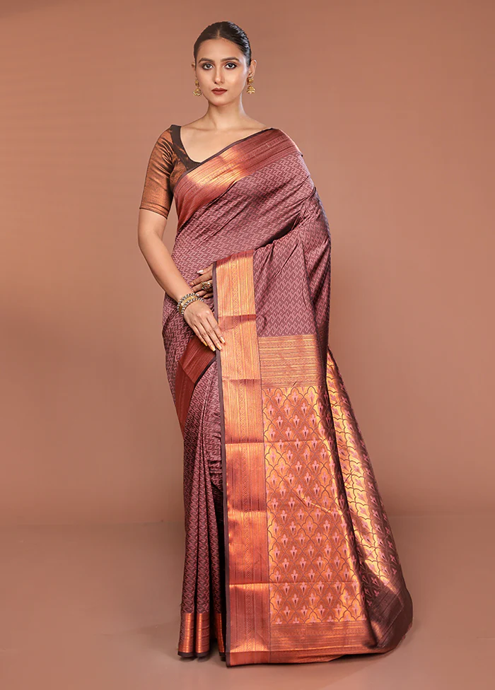 Pink Kanjivaram Silk Saree With Blouse Piece - Image 2