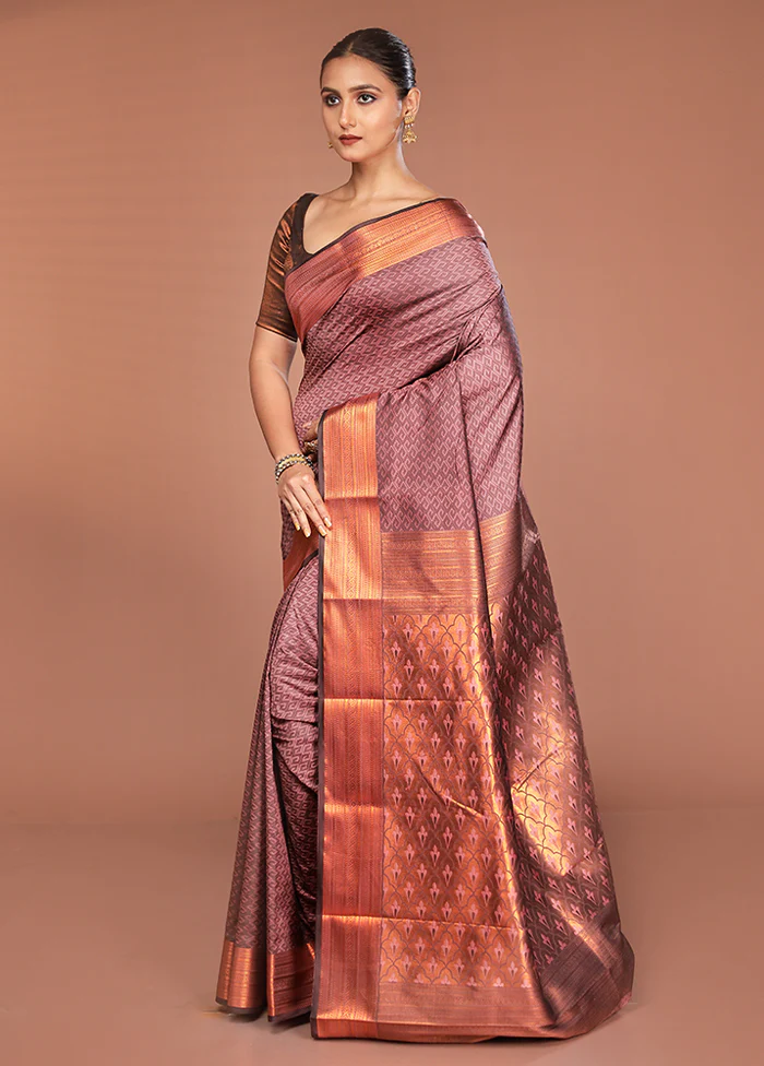 Pink Kanjivaram Silk Saree With Blouse Piece - Image 4