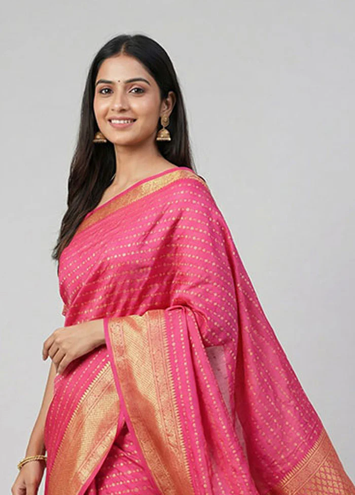 Pink Kanjivaram Silk Saree With Blouse Piece - Image 2