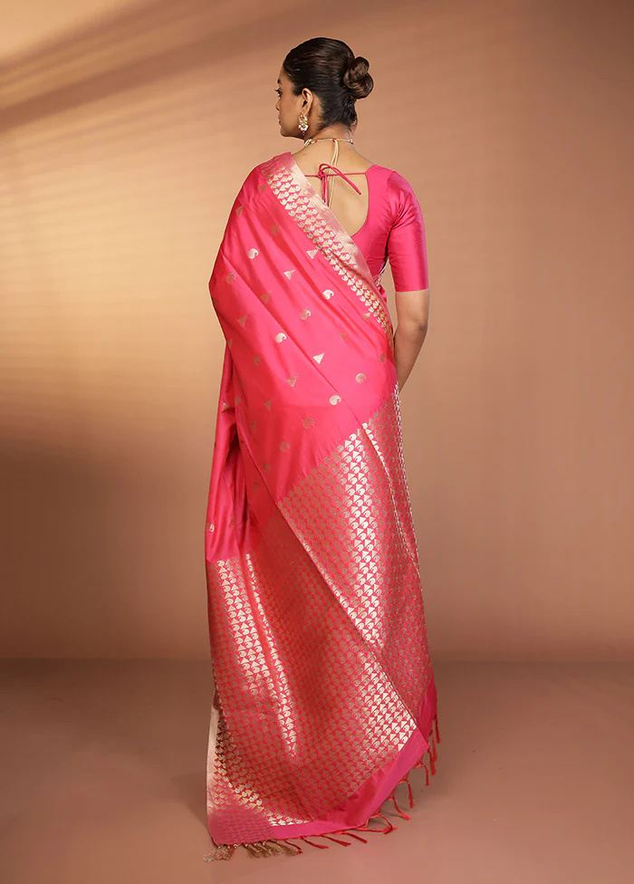Pink Kanjivaram Silk Saree With Blouse Piece - Image 3