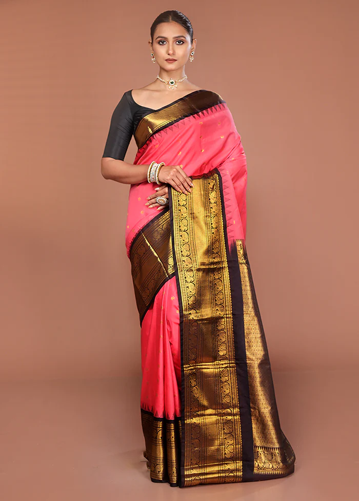 Pink Kanjivaram Silk Saree With Blouse Piece - Image 2