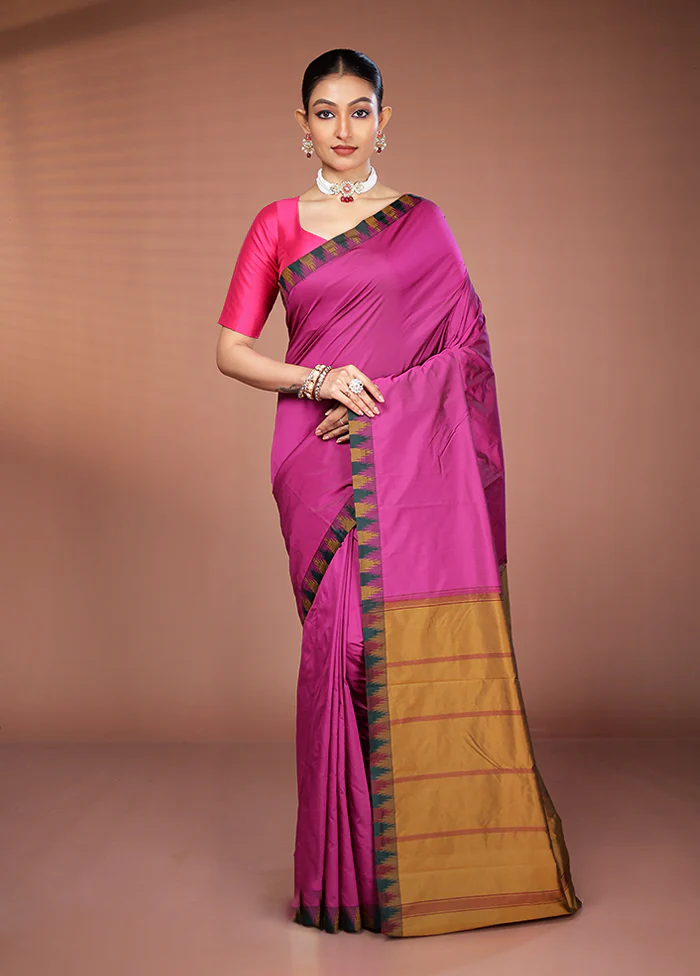 Pink Kanjivaram Silk Saree With Blouse Piece - Image 2