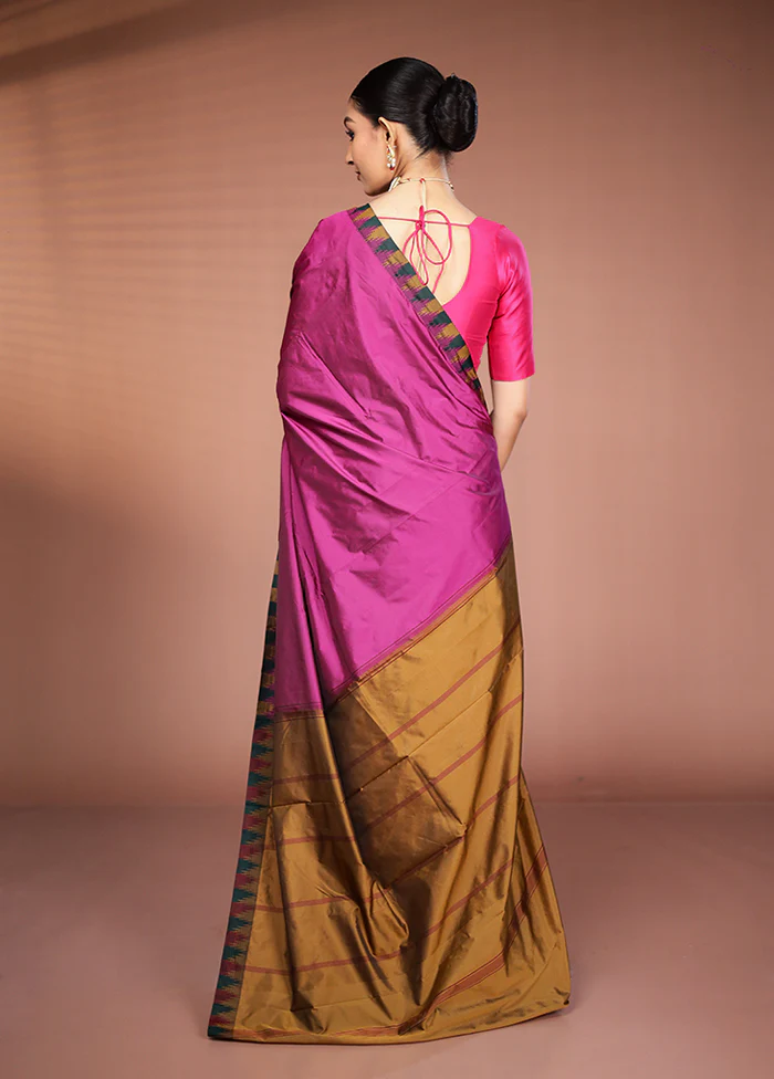 Pink Kanjivaram Silk Saree With Blouse Piece - Image 3