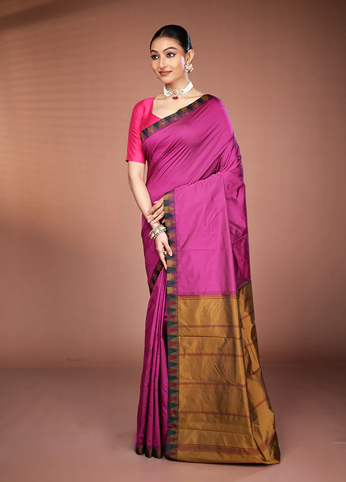 Pink Kanjivaram Silk Saree With Blouse Piece - Image 4