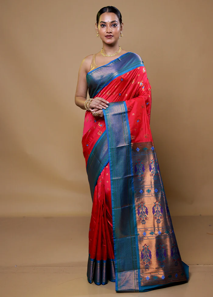 Pink Kanjivaram Silk Saree With Blouse Piece - Image 3