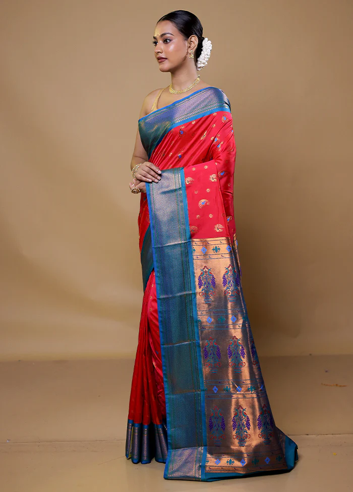 Pink Kanjivaram Silk Saree With Blouse Piece - Image 4