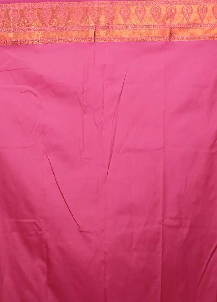 Pink Kanjivaram Silk Saree With Blouse Piece - Image 5