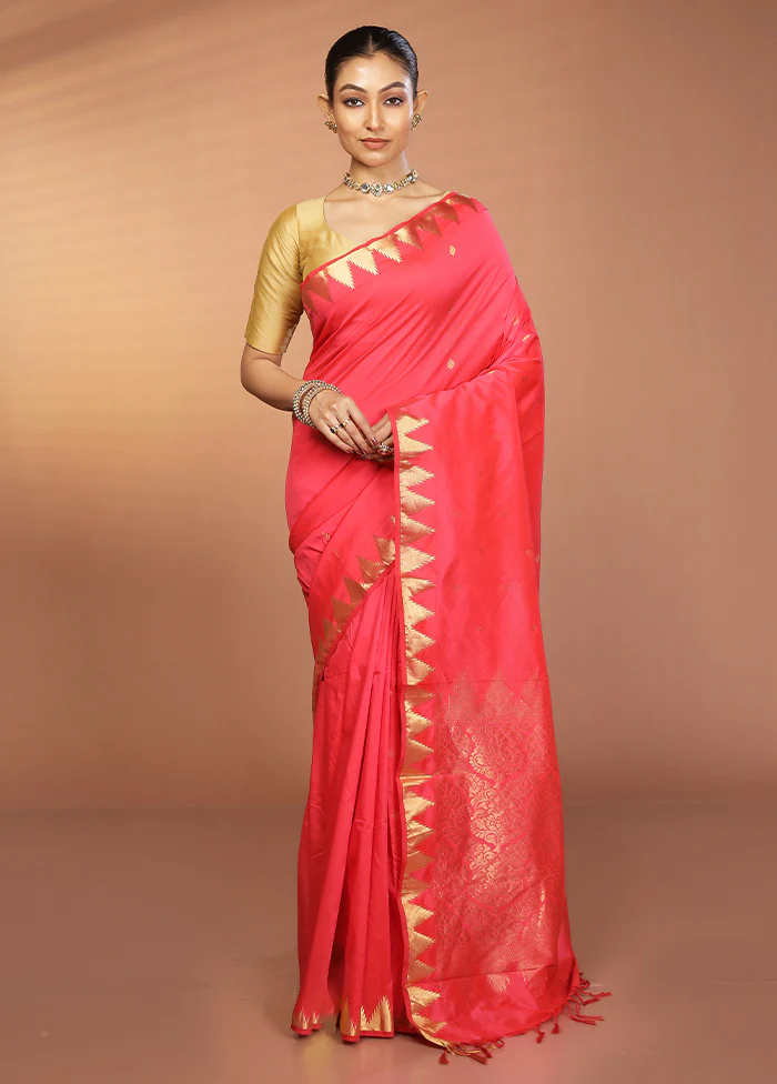 Pink Kanjivaram Silk Saree With Blouse Piece - Image 2
