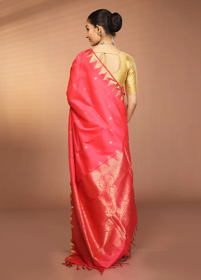 Pink Kanjivaram Silk Saree With Blouse Piece - Image 3