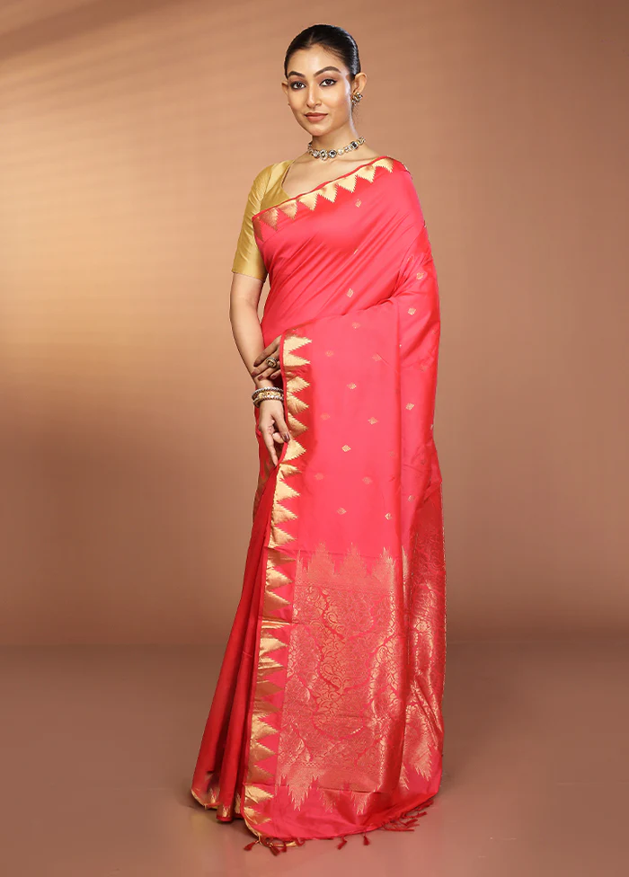 Pink Kanjivaram Silk Saree With Blouse Piece - Image 4