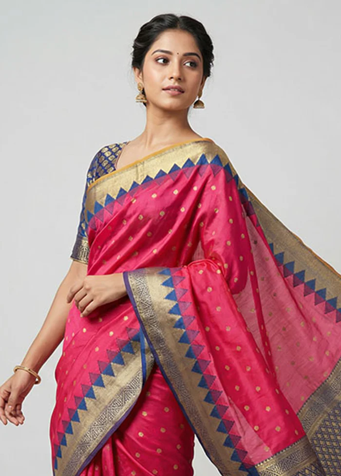 Pink Kanjivaram Silk Saree With Blouse Piece - Image 2