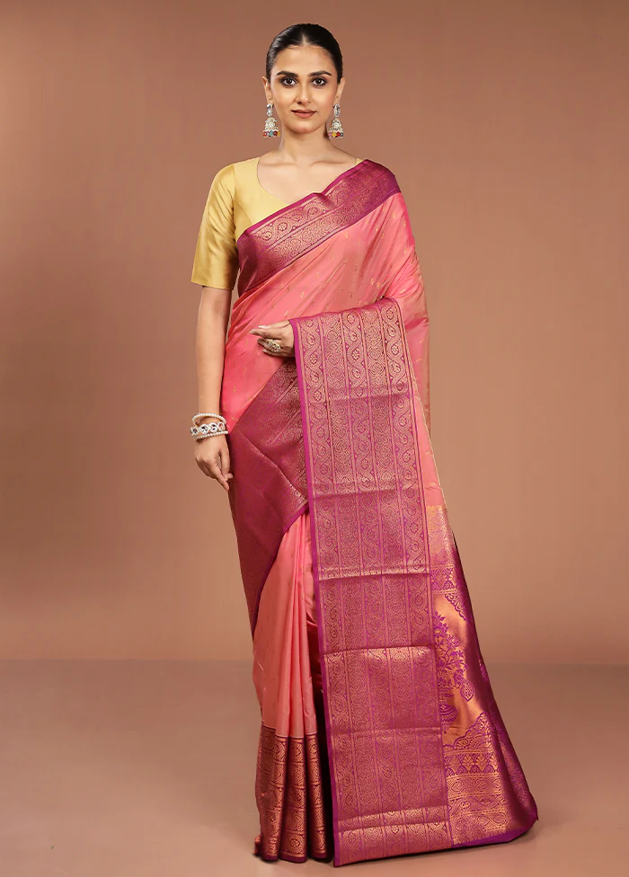 Pink Kanjivaram Silk Saree With Blouse Piece - Image 2