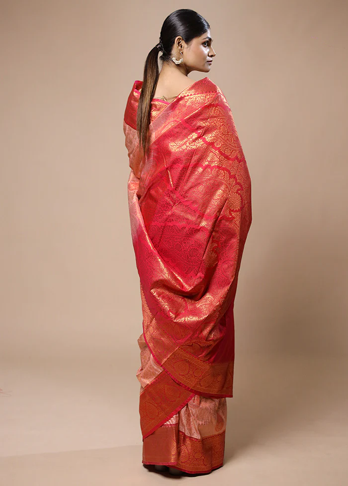 Pink Kanjivaram Silk Saree With Blouse Piece - Image 3