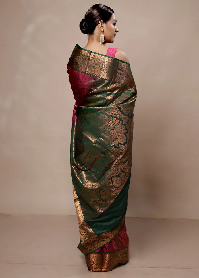 Pink Kanjivaram Silk Saree With Blouse Piece - Image 3
