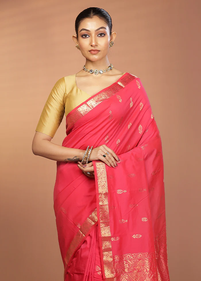 Pink Kanjivaram Silk Saree With Blouse Piece