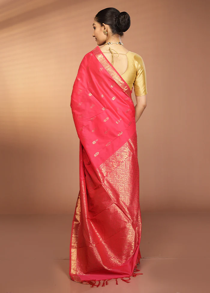 Pink Kanjivaram Silk Saree With Blouse Piece - Image 3