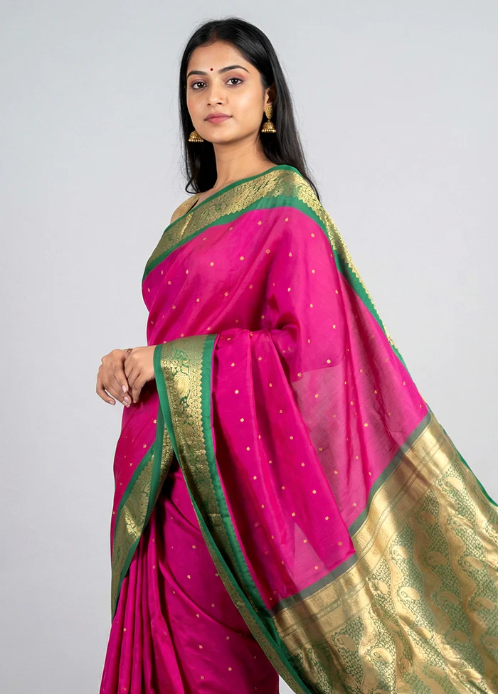 Pink Kanjivaram Silk Saree With Blouse Piece - Image 2