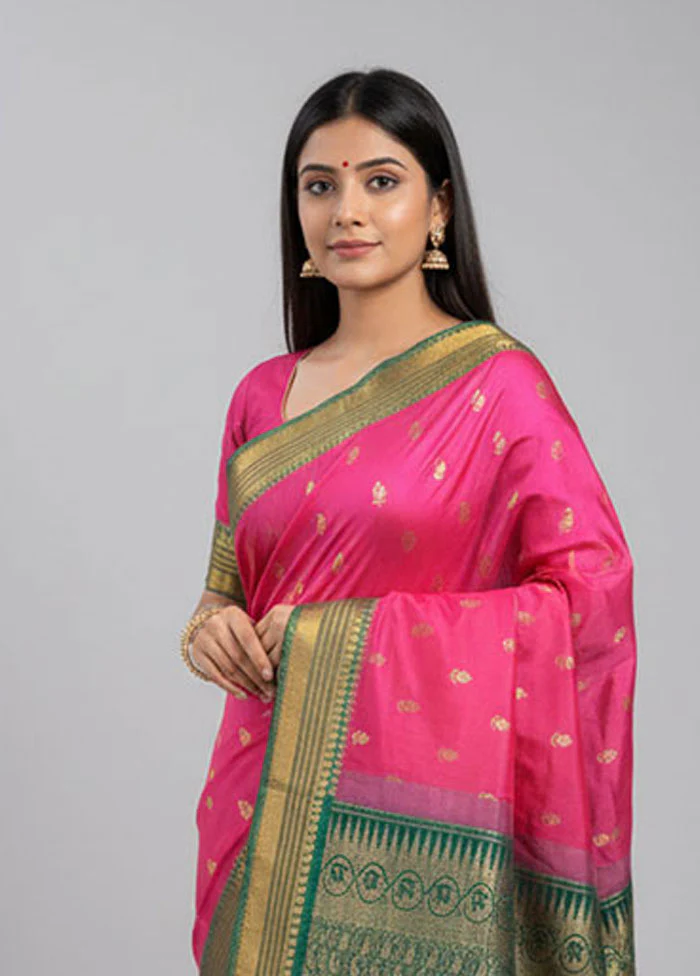Pink Kanjivaram Silk Saree With Blouse Piece - Image 2