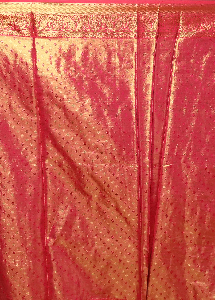 Pink Kanjivaram Silk Saree With Blouse Piece - Image 5